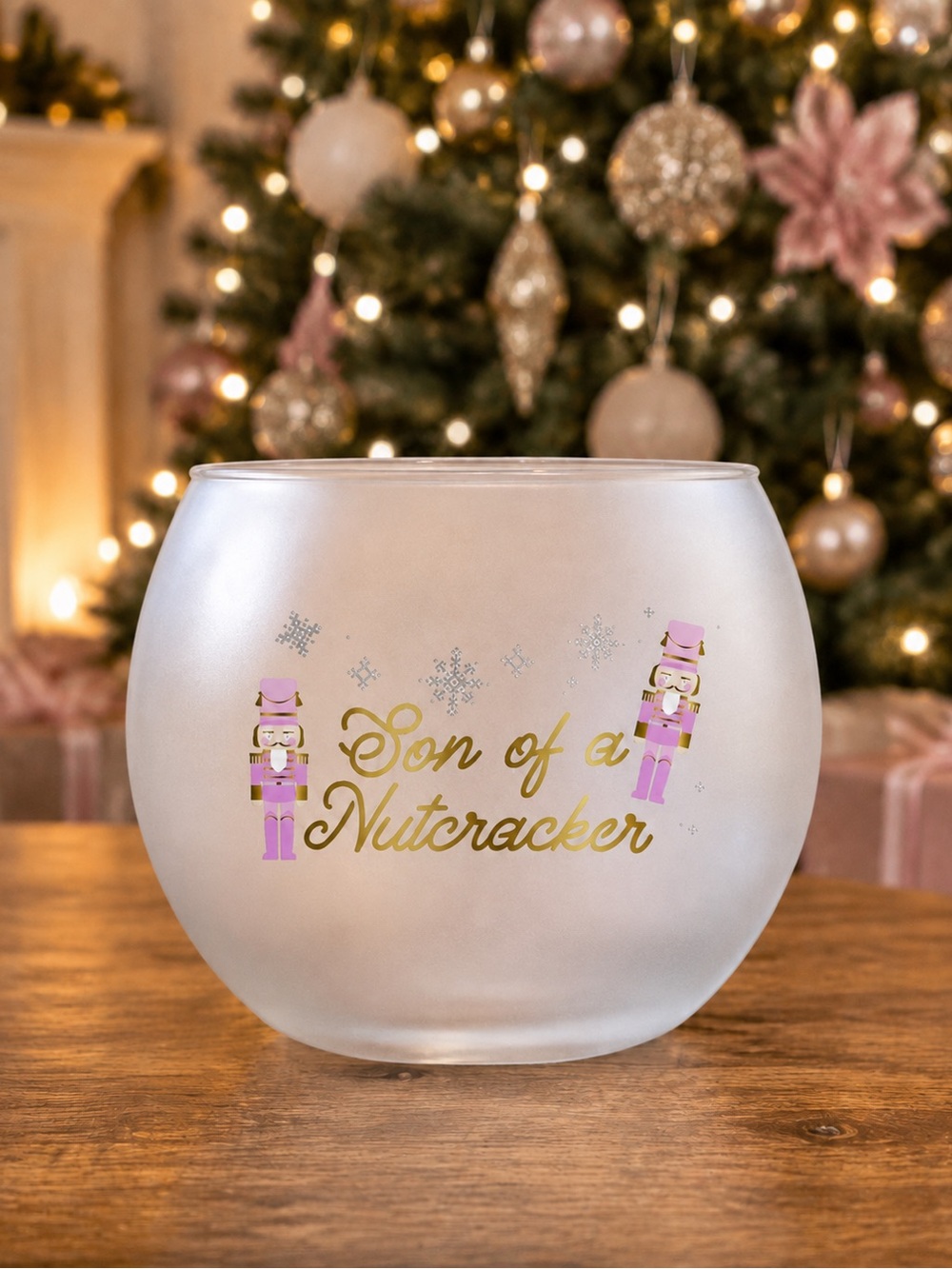 Son of a Nutcracker Frosted Glass Holiday Cup/Candle Holder